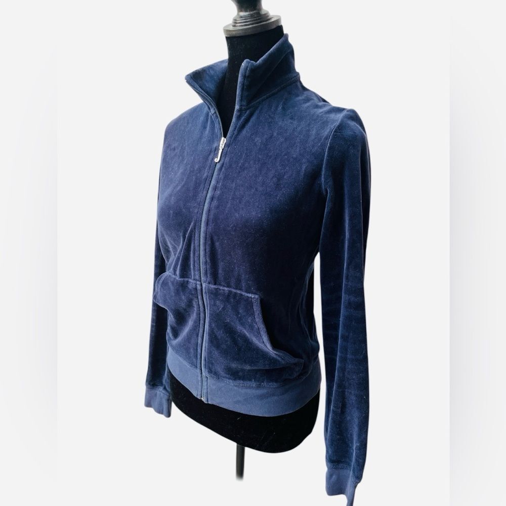 Juicy Couture Navy Velour Zip-Up Hoodie Size Large Y2K Vibes for Days